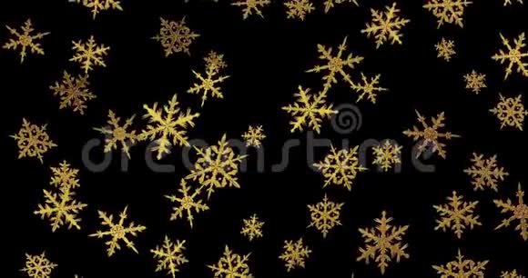 金色雪花在黑色背景上三维渲染无缝环视频的预览图