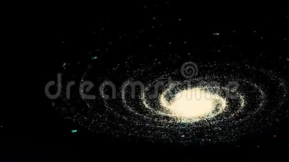 黑色背景上带有白色恒星尘埃的抽象星系无缝环动画白色的数字宇宙视频的预览图