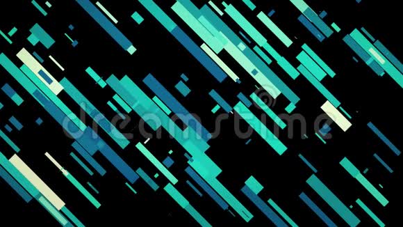抽象蓝色短线斜流在黑色背景上无缝环路动画美丽的条纹视频的预览图