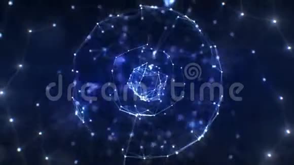 美丽的抽象蓝色全息球网旋转与耀斑无缝未来虚拟三维循环动画视频的预览图