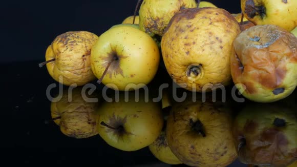五彩烂烂成熟的苹果在黑色背景视频的预览图