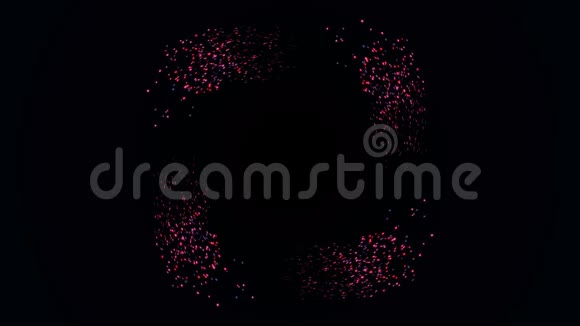 五颜六色的空间穿过黑色背景上微小的粉红色飞行粒子形成的旋涡动画美丽美丽视频的预览图