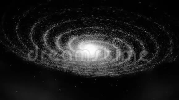 黑色背景上带有白色恒星尘埃的抽象星系无缝环动画白色的数字宇宙视频的预览图