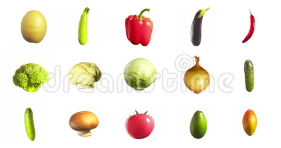 蔬菜在白色背景下旋转视频的预览图