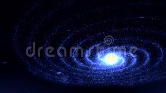 抽象蓝色发光螺旋星系在黑色背景上旋转无缝环动画令人惊叹的星光视频的预览图