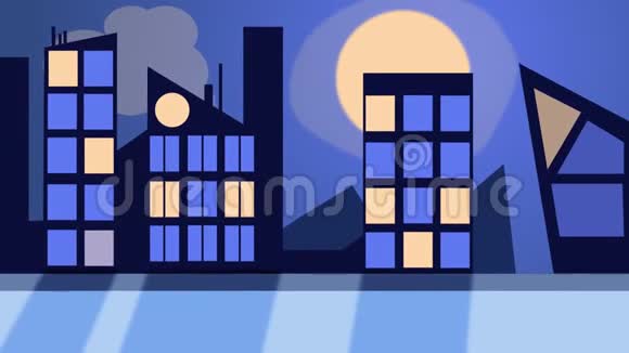 夜间卡通风格城市天际线视频的预览图