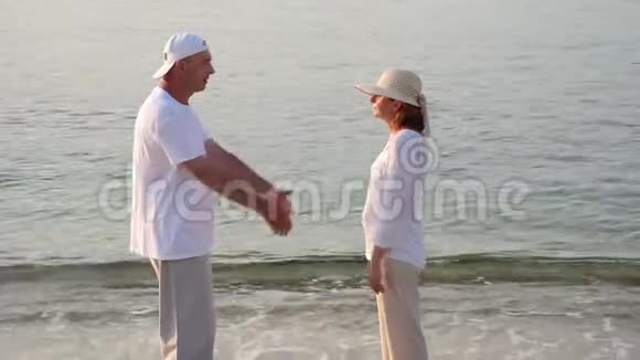 日落时分在沙滩上相爱的情侣视频的预览图