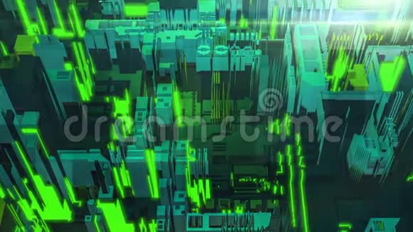 三维渲染数字抽象绿色建筑片段网络城市印制电路板PCB技术重复拆除视频的预览图