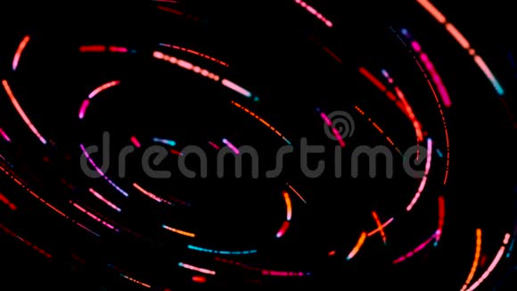 明亮的发光快速流动的光流沿着黑色背景上的圆圈轨迹无缝的环视频的预览图