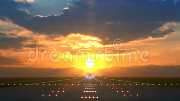 飞机在风景优美的夕阳下起飞视频的预览图
