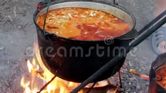 煮红色的罗宋汤视频的预览图