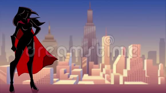 超级英雄站在高大的城市轮廓视频的预览图
