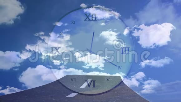 天空背景上的一个钟一条路出现视频的预览图