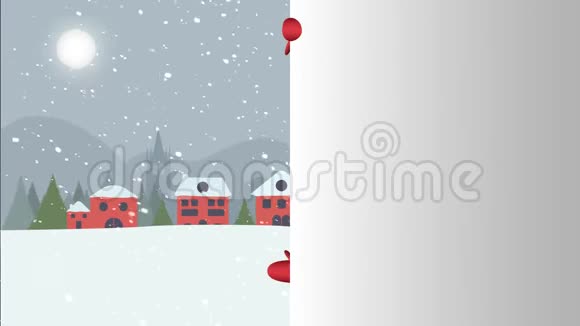 圣诞老人看上去很害羞带着他灿烂的微笑和他手中的礼物向你致意他手里拿着一个满月的雪景视频的预览图
