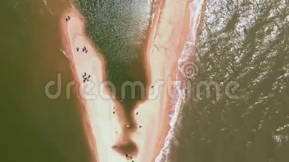 俄罗斯多尔赞斯卡娅2019年7月10日人们走在沙唾沫上进入大海空中视频拍摄视频的预览图