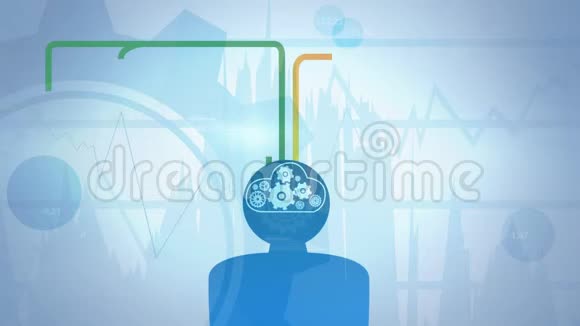 大脑中有齿轮的动画人的数字合成视频的预览图