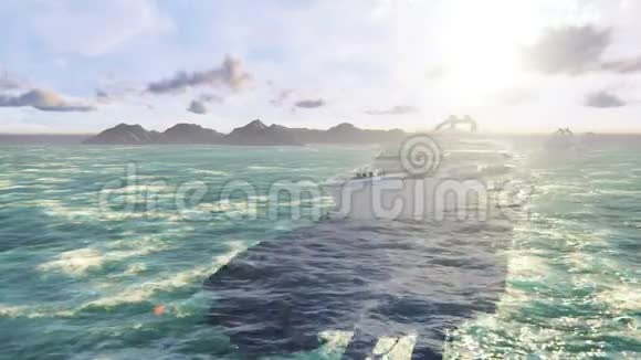一支豪华的现代游艇舰队在阳光明媚的一天航行在海洋上循环现实动画视频的预览图
