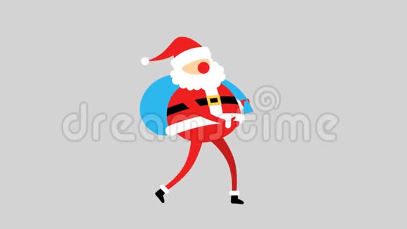 穿着红色西装带着蓝色礼品袋的圣诞老人视频的预览图