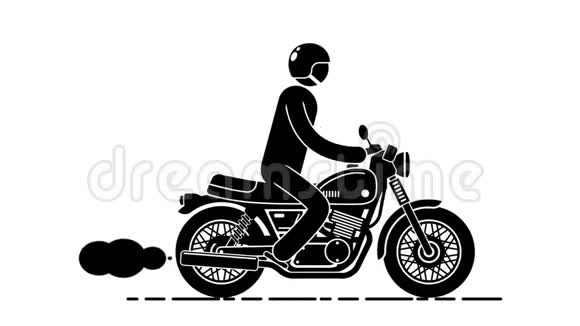 抽象的摩托车手骑着经典的摩托车挥舞着他的手视频的预览图