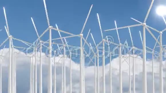 风力涡轮机农场天空三维动画视频的预览图