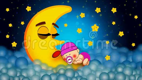 可爱的宝宝睡在月亮上最好的循环视频背景让宝宝睡觉和放松视频的预览图