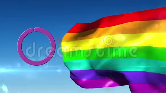 蓝天上有彩虹旗的男性性别符号视频的预览图