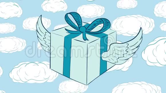 有翅膀的礼物在图标和云视频的预览图