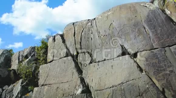 阿尔泰山KalbakTash遗址上发现的古代岩石化石视频的预览图
