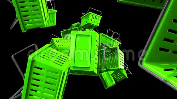 黑色背景的绿色购物篮视频的预览图