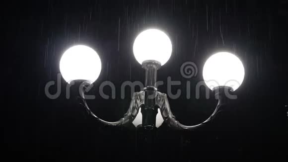 大雨时路灯的灯光视频的预览图