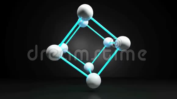 蓝光连接白色球体的立体结构3D渲染视频幻灯片视频的预览图