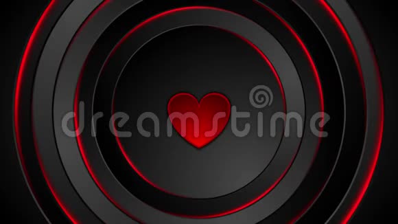 红色心跳和发光圈视频动画视频的预览图