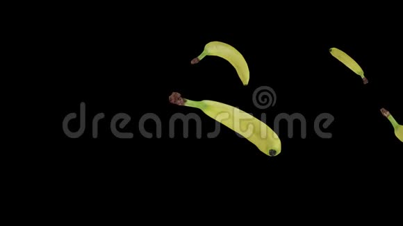 新鲜香蕉落在黑色背景上真实三维渲染视频的预览图