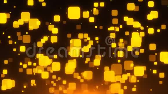 金色闪耀的方块在太空中假日3d渲染背景金色爆炸纸屑视频的预览图