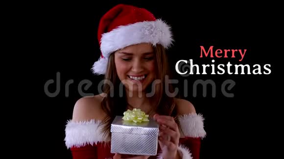 圣诞快乐短信圣诞老人穿着漂亮的女人视频的预览图
