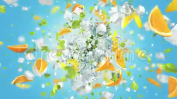 带果实和叶子的爆霜冰块视频的预览图