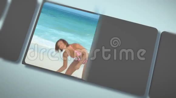 年轻成年人在海滩上享受片刻的蒙太奇视频的预览图