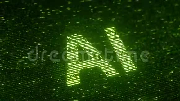 由飞行发光粒子制成的绿色人工智能或人造智能文本与信息技术有关的循环视频的预览图