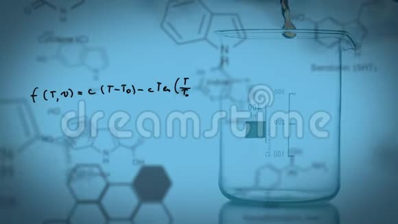 实验室烧杯手写配方数据和结构公式中的化合物视频的预览图