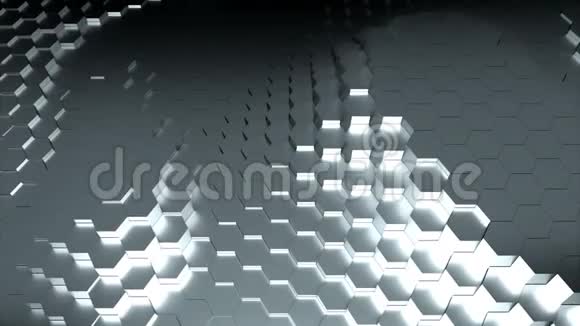 银色六边形的波浪状纹理计算机生成的现代背景三维渲染视频的预览图