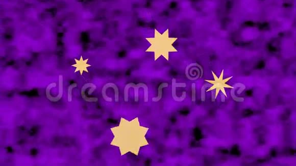 星星形状移动在紫色模糊纹理动画背景一颗恒星放大并变成背景视频的预览图