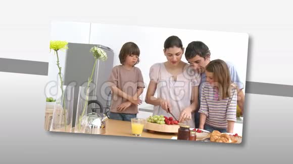 灵活显示快乐的年轻家庭烹饪视频的预览图