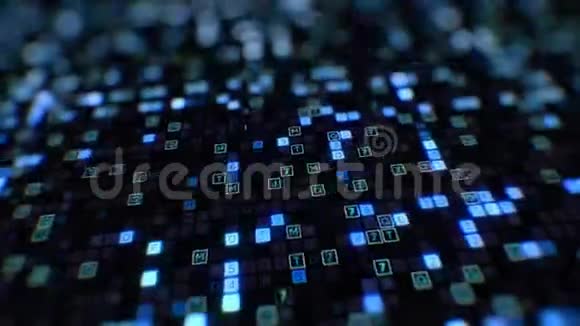 移动屏幕显示与蓝色符号的数字代码抽象输入过程特写无缝装载3d视频的预览图