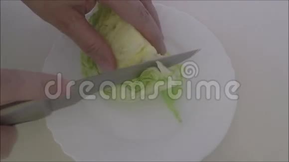 新鲜卷心菜色拉和刀视频的预览图
