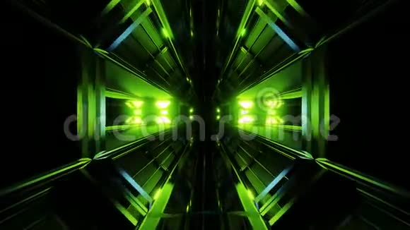 暗黑空间隧道与绿色发光人工制品vjloop3d渲染视频的预览图