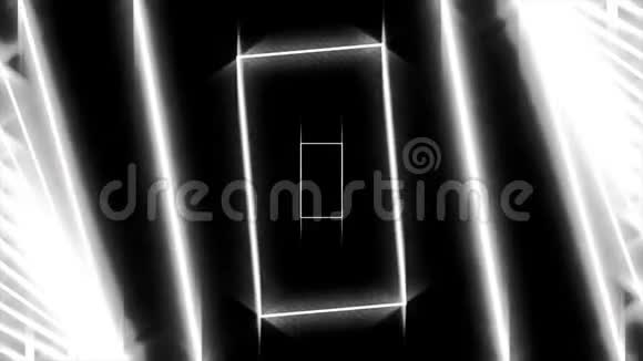 抽象背景与霓虹灯白色矩形在黑色背景上逐一移动无缝循环动画发光视频的预览图