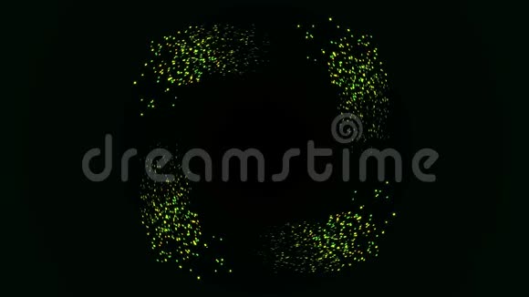 抽象背景与闪亮的绿色bokeh闪闪发光形成一个戒指在黑色背景动画摘要绿色视频的预览图