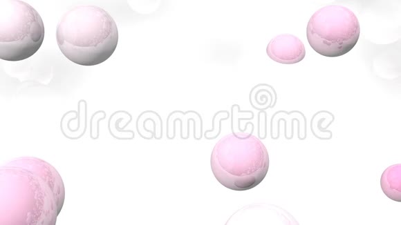 问候卡与文字快乐情人节从许多白色和粉红色的球出来同时落下粉红色的心视频的预览图