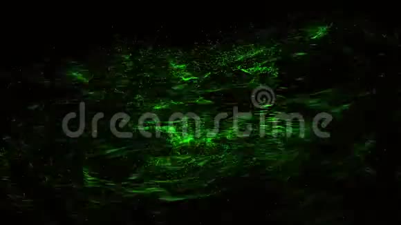 抽象的飞行和旋转的空间尘埃转化为绿色音符孤立在黑色背景上动画五彩缤纷视频的预览图