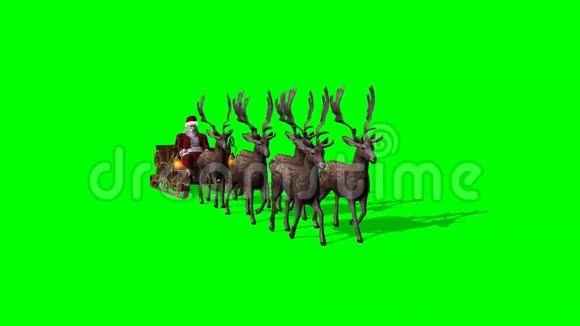 圣诞老人雪橇和驯鹿动画3绿色屏幕视频的预览图